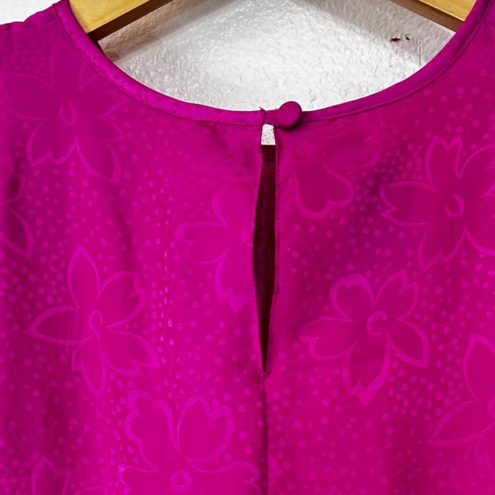 Laura & Jayne Petite Magenta 100% Silk Floral Jacquard Short Sleeve Blouse S - Picture 4 of 6